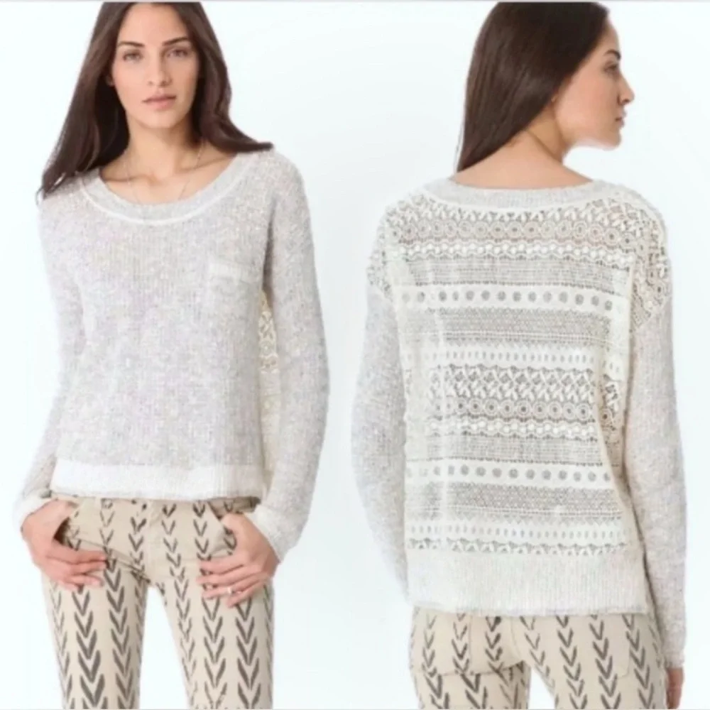 Free People Sweet Jane Lace Back Knit Sweater Rainbow GUC Medium